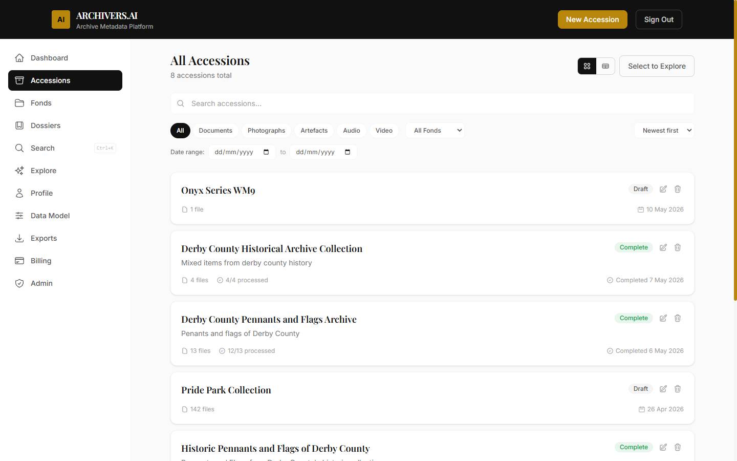 Accessions list