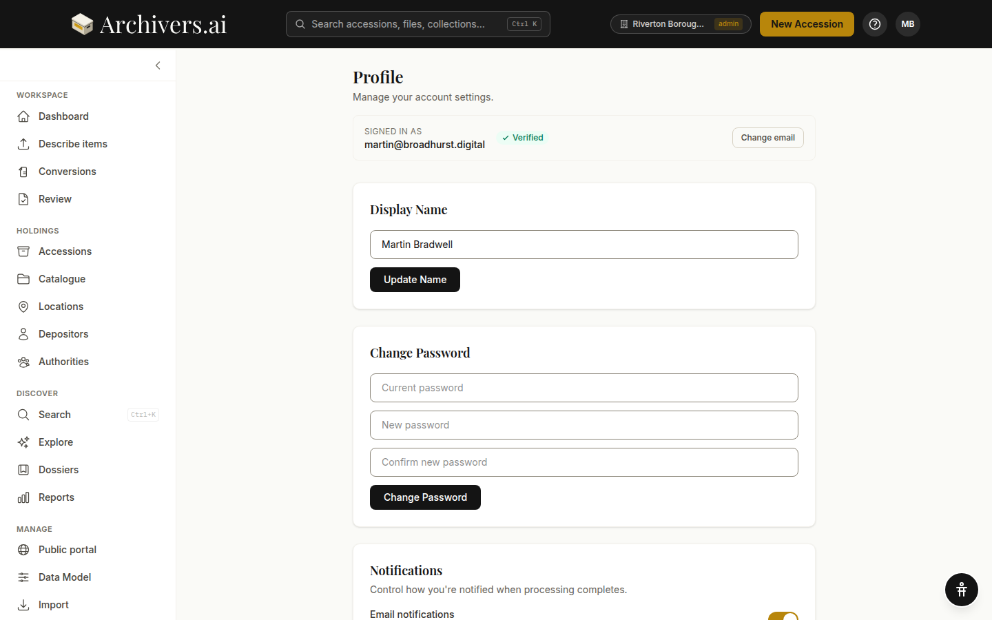 Profile page